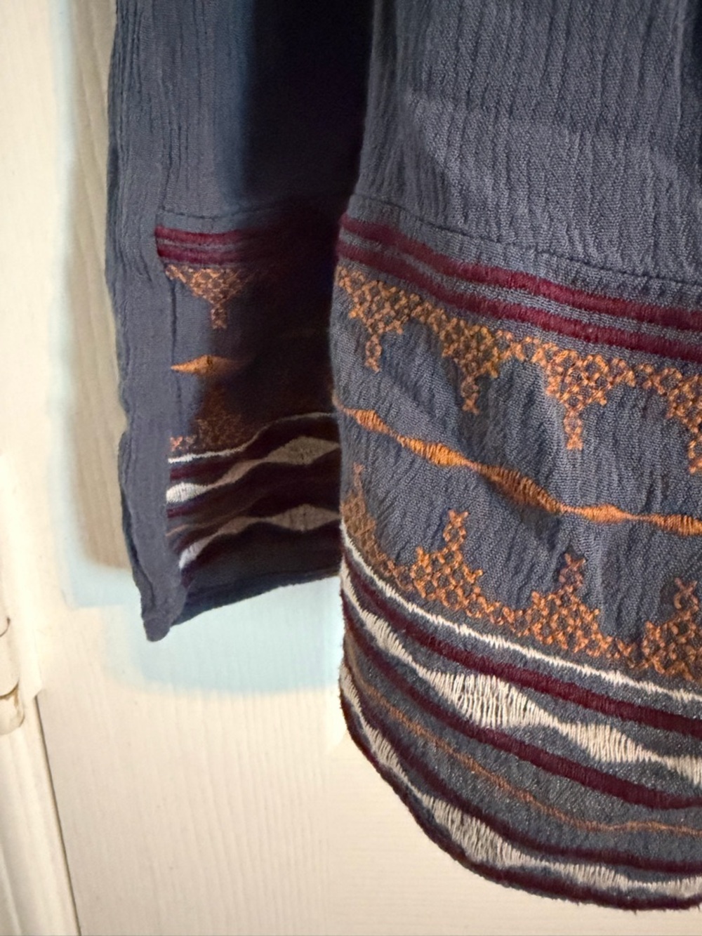 Knox Rose Navy Blue Embroidered Peasant Top - Picture 5 of 7